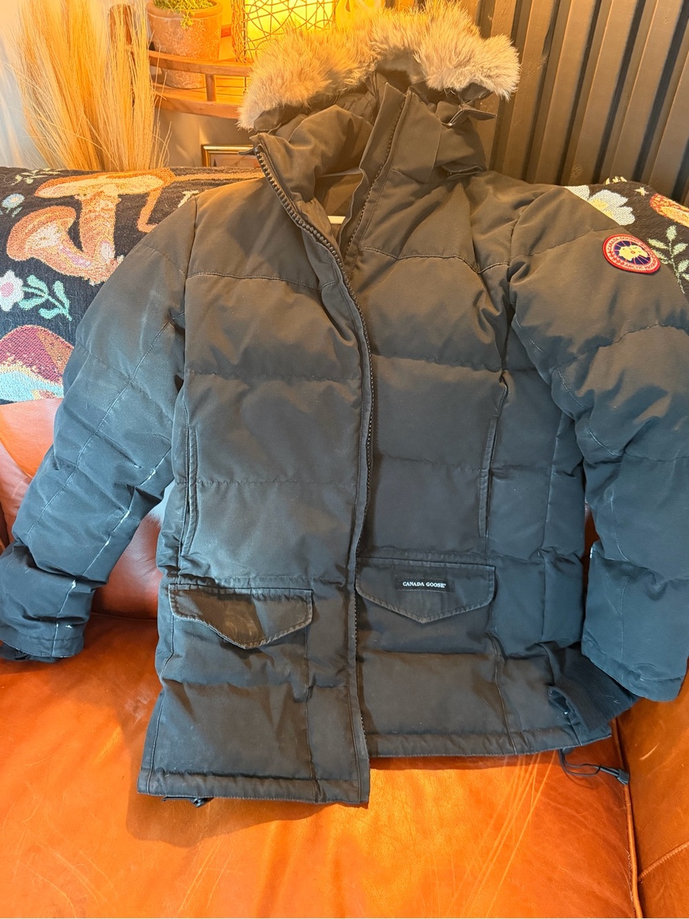 Canada Goose Black Parka with Fur-Trim Hood size Large